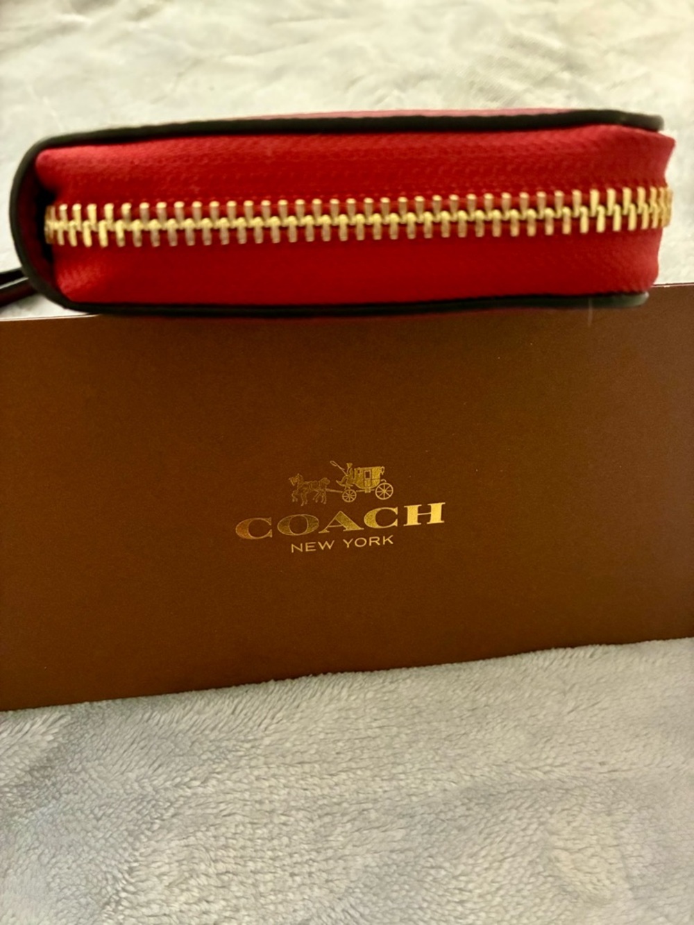 Coach Horse & Carriage Pebbled Leather Colorblock Long Zip Wallet, Red/Pink - Picture 5 of 9